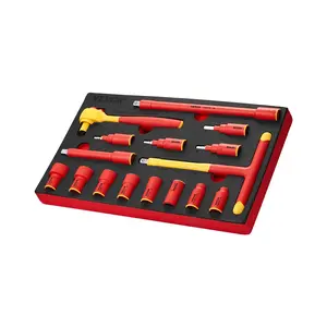 VEVOR Insulated Socket Set, 16-Piece Insulated Wrench Tool Set, 1000V Insulated Socket Tool, with Insulated Sockets, Insulated T-Handle Wrench, Drive Rachet, Extensions, for Electricians Home Repair