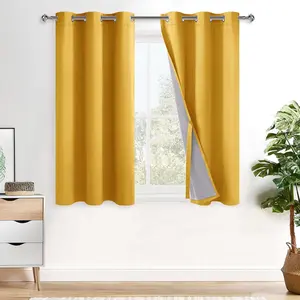 XWZO 100% Blackout Curtains 45 Inches Long with Tiebacks- Soundproof & Energy Efficiency Window Draperies Grommet Top with Black Liner for Bedroom/Living Room, Yellow, W38 x L45, Set of 2