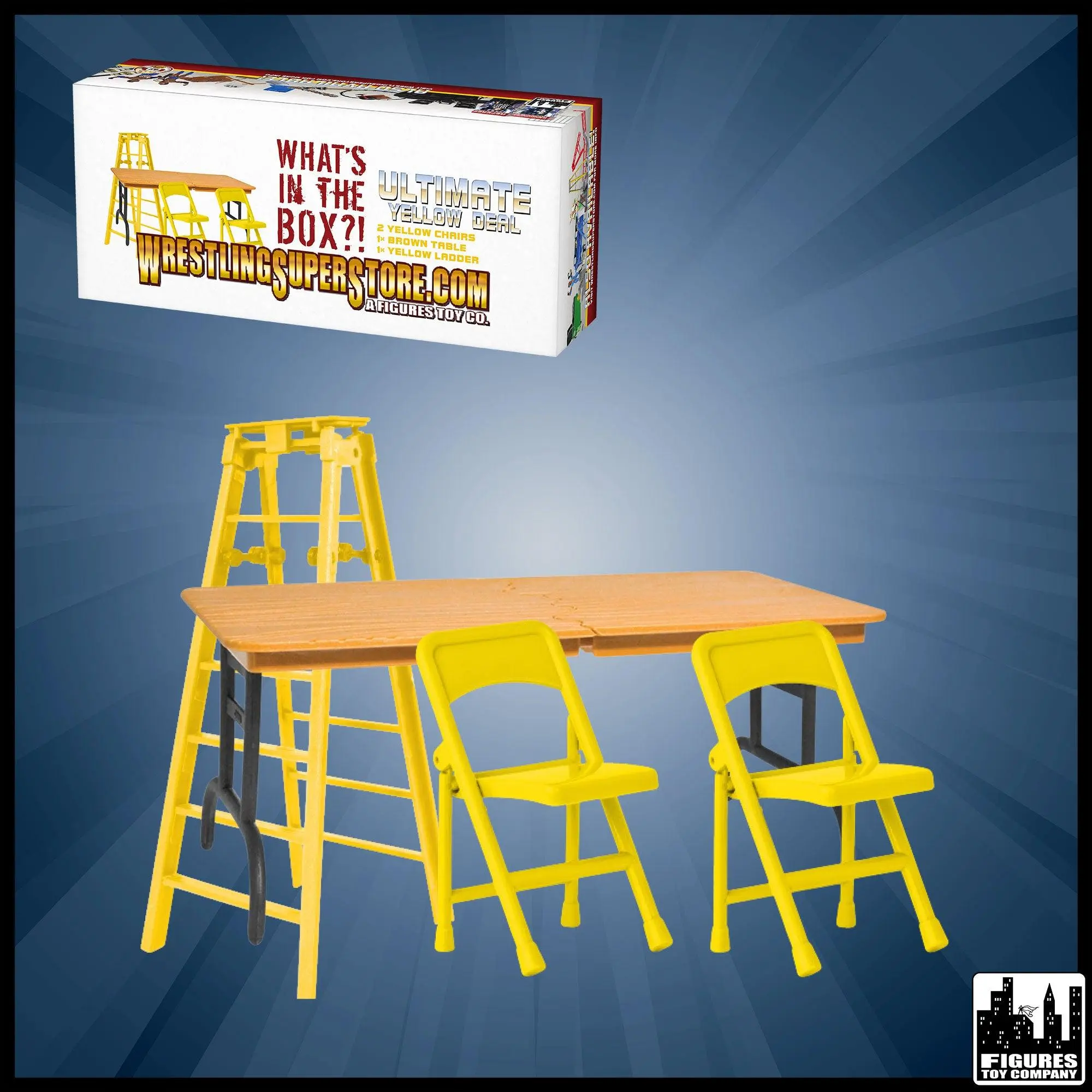Ultimate Ladder, Table and Chairs Yellow Playset for WWE & AEW Wrestling Action Figures