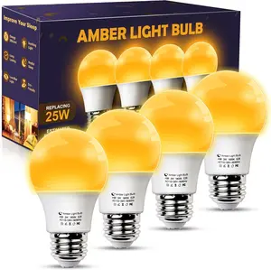 Amber Sleep Light Bulbs, Blue Light Blocking, A15 3W(25 Watt Equivalent) Dim Light Bulbs for Lamp, 1800K Warm Light Bulb, E26 for Healthy Sleep, Bedroom, Kids Room, 4 Pack