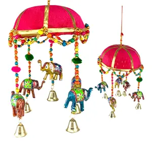 Elegant Elephant Latkan Toran | Rajasthani Wall Hanging with Tokri Umbrella | Festive Decor for Diwali, Navratri, Housewarming | Cherished Ornament