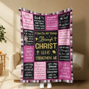 Christian for Women Religious Scripture Blanket Pink Inspirational Verse Blanket Bible Verse Blanket Through Christ I Am Strengthened Christian Gift for Women Pink Religious Scripture Blanket Thoughtful Inspirational Present Perfect for Prayer & Cozy Naps