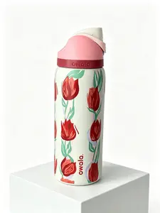 Owala 32oz Insulated Water Bottle Tulip Print Leak-Proof 24hr Cold Retention Portable Straw Tumbler for Hiking Travel Drinkware Flasks - Bottled, Mug