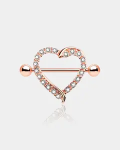 2PCS CZ Heart Shield Rose Gold Nipple Barbell