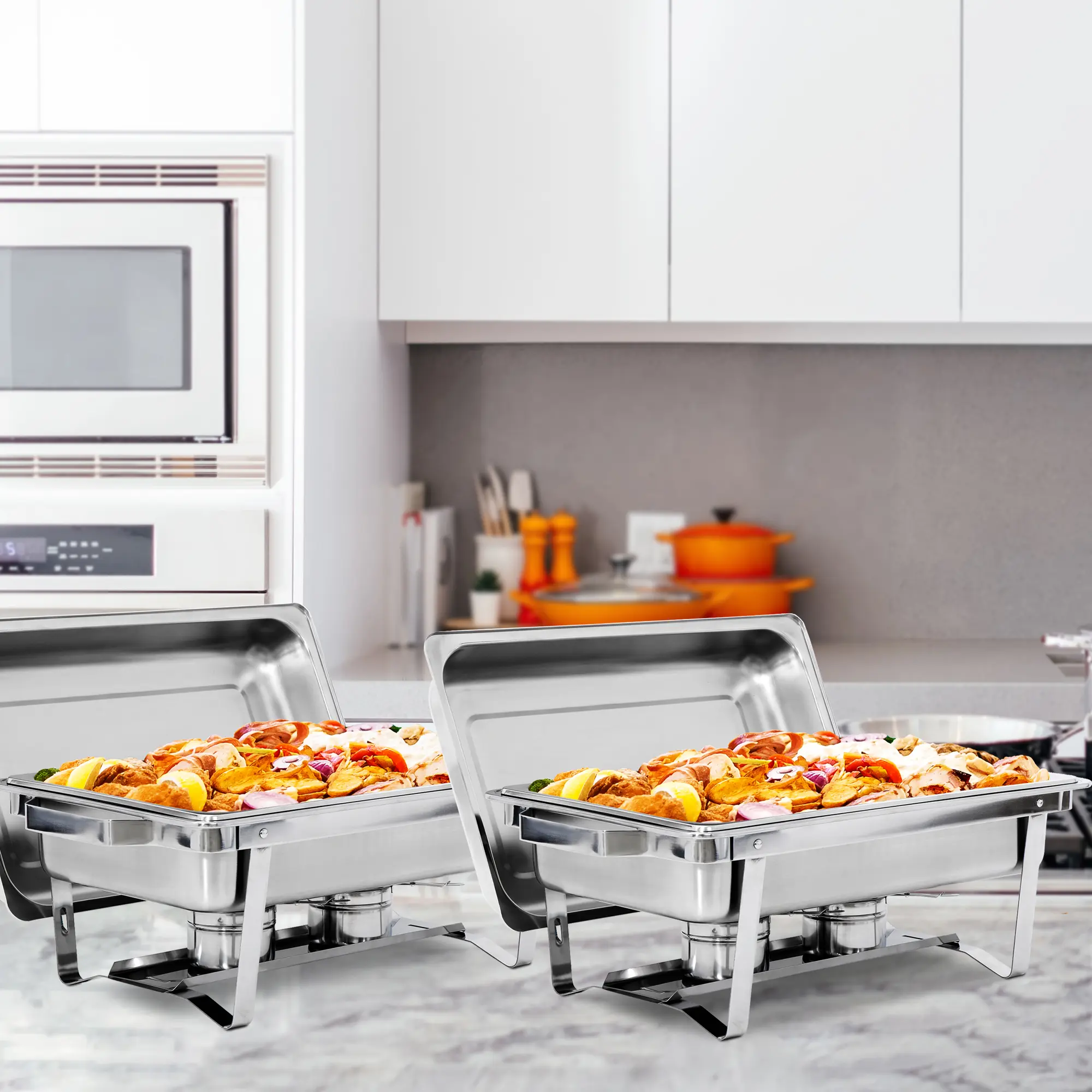 Segawe 8QT Packable Stainless Steel Rectangular Chafing Dish - Portable Thermal Silver Casserole Dishes with Durable Insulated Pans, 23x13.5x12.2 Inches Silver Kitchenware for Wedding Party, Cafeteria Lunch, Easy Assembly