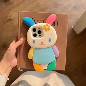 3D Cute Cartoon Big Rabbit Soft Silicone Phone 17pro Case for iPhone 17promax - Colorful Durable Back Cover Compatible with Multiple Models