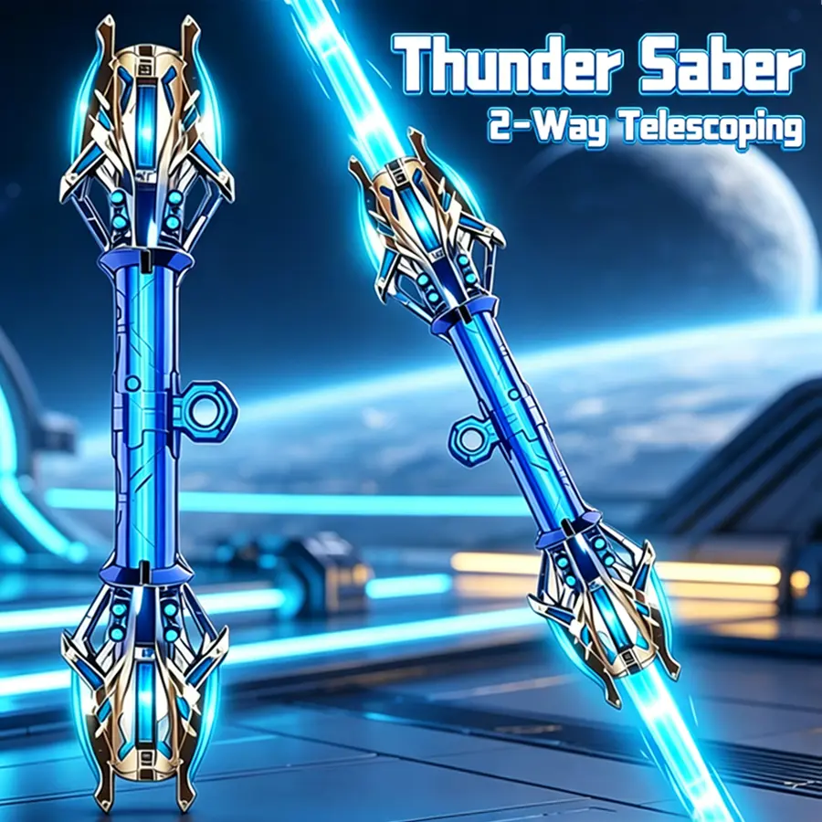 USB Rechargeable RGB Lightsaber Toy - 6006 Blue Gold Light Up Sword Saber, Gravity Sensing Retractable Blade, Dual-Blade Design, Spin Feature, Realistic Combat Sound, Night-Ready Glow, Recharge & Go Prop for Ages 8+ Outdoor Play