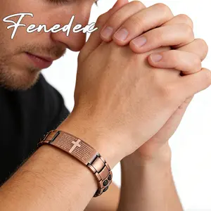 Fenedex Copper Magnetic Bracelet with Cross & Prayer, Relieves Insomnia, Eases Discomfort, Reduces Inflammation, Skin-Friendly, Improves Energy Flow, Ideal Gift for Holidays & Gifting to Loved Ones