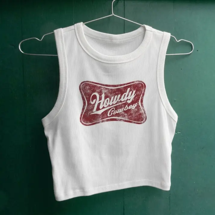 Howdy Cowboy Tank, cute tops, country concert outfits, country clothing, western tank tops, Miller Highlife beers shirt for women, Coors Banquet Shirt