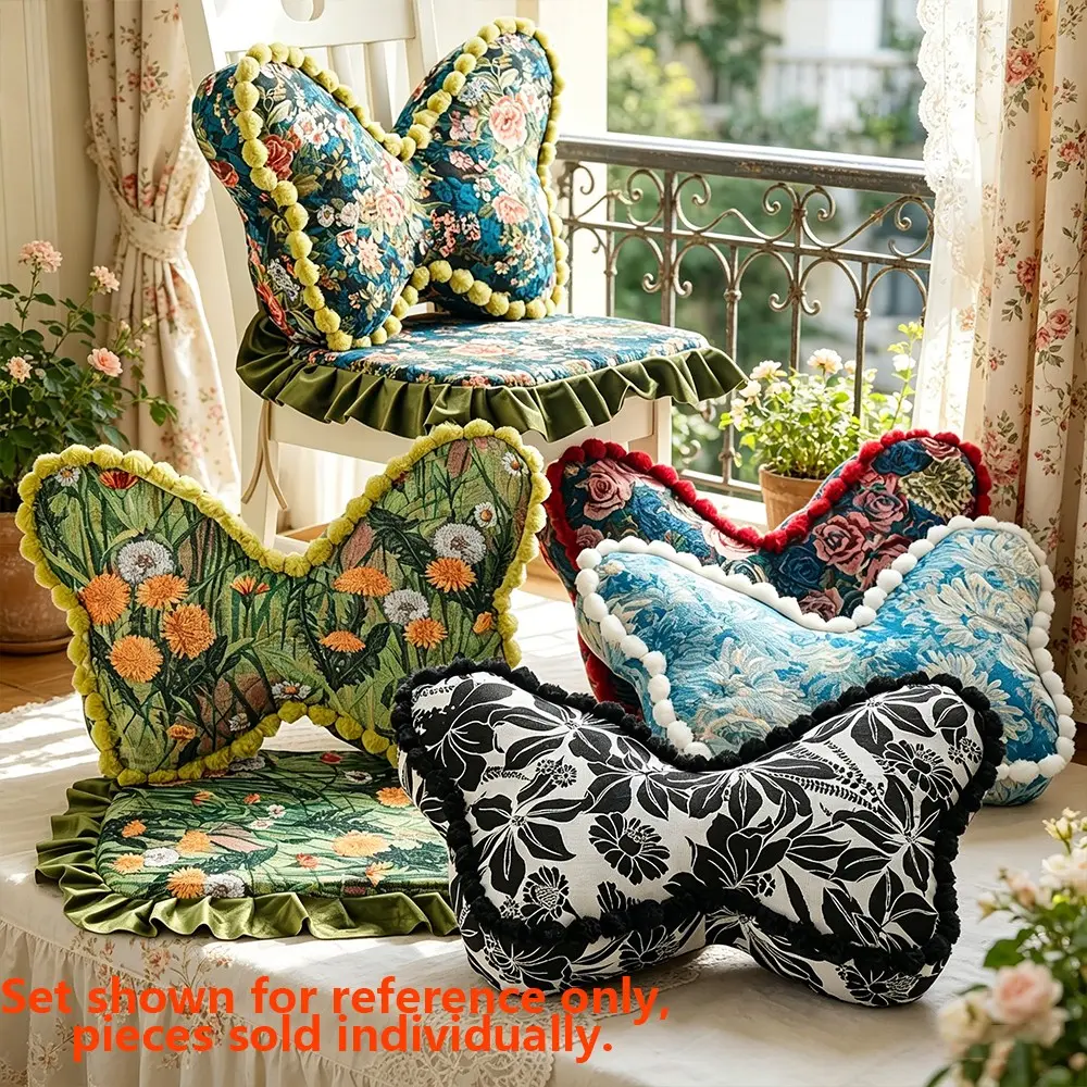 1pc Vintage Oil Painting Butterfly Shaped Pillow, Soft Skin-Friendly Lumbar Cushion, Waist Cushion, Decorative Sofa Pillow, Soft Cushions, Chair Cushion For Office Chair, Fits Office Chair/Dining Chair, Machine & Hand Washable