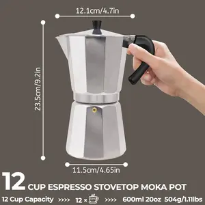 12 Cup, Aluminum, Espresso, Stovetop, Percolator, Italian Classic, Italian and Cuban Cafe Home & Camping, 600ml, 20oz