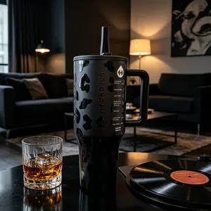 HydroJug 40oz Black Leopard Print Handle Tumbler - Edgy Baddie Style, Portable & Large Capacity Leak-Proof for Car & Commute Use