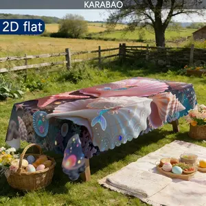 Dreamy Ocean Shell Mermaid Tablecloth, Outdoor Elegant Decoration, Washable Durable Easy Care, Camping BBQ Picnic Home Decor