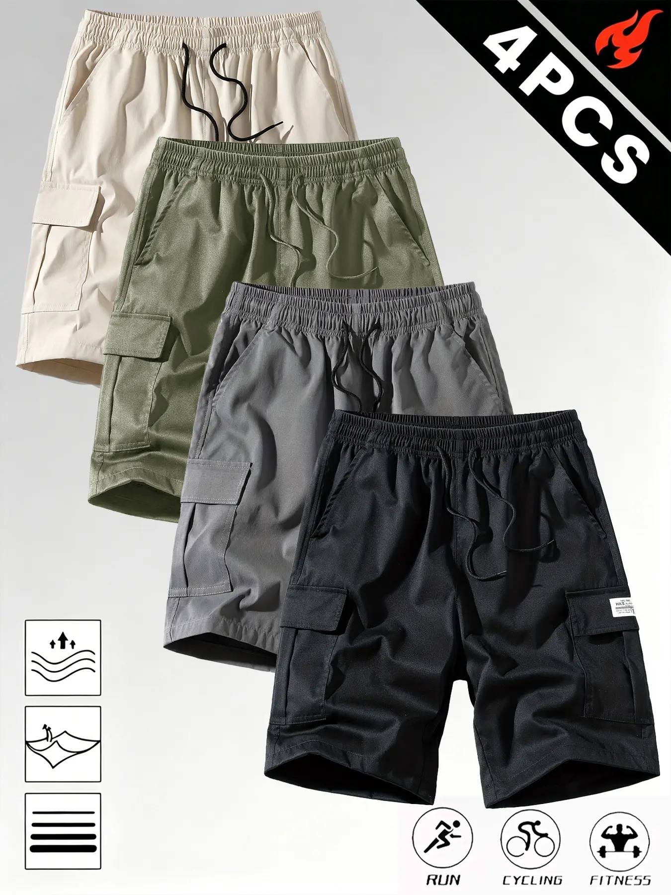 Men's 4-Pack Summer Cargo Shorts - Washable, Well-Fitting, Multipocket Set for Casual, Outdoor Menswear, Men's Cargo Shorts, Washable Men's Shorts