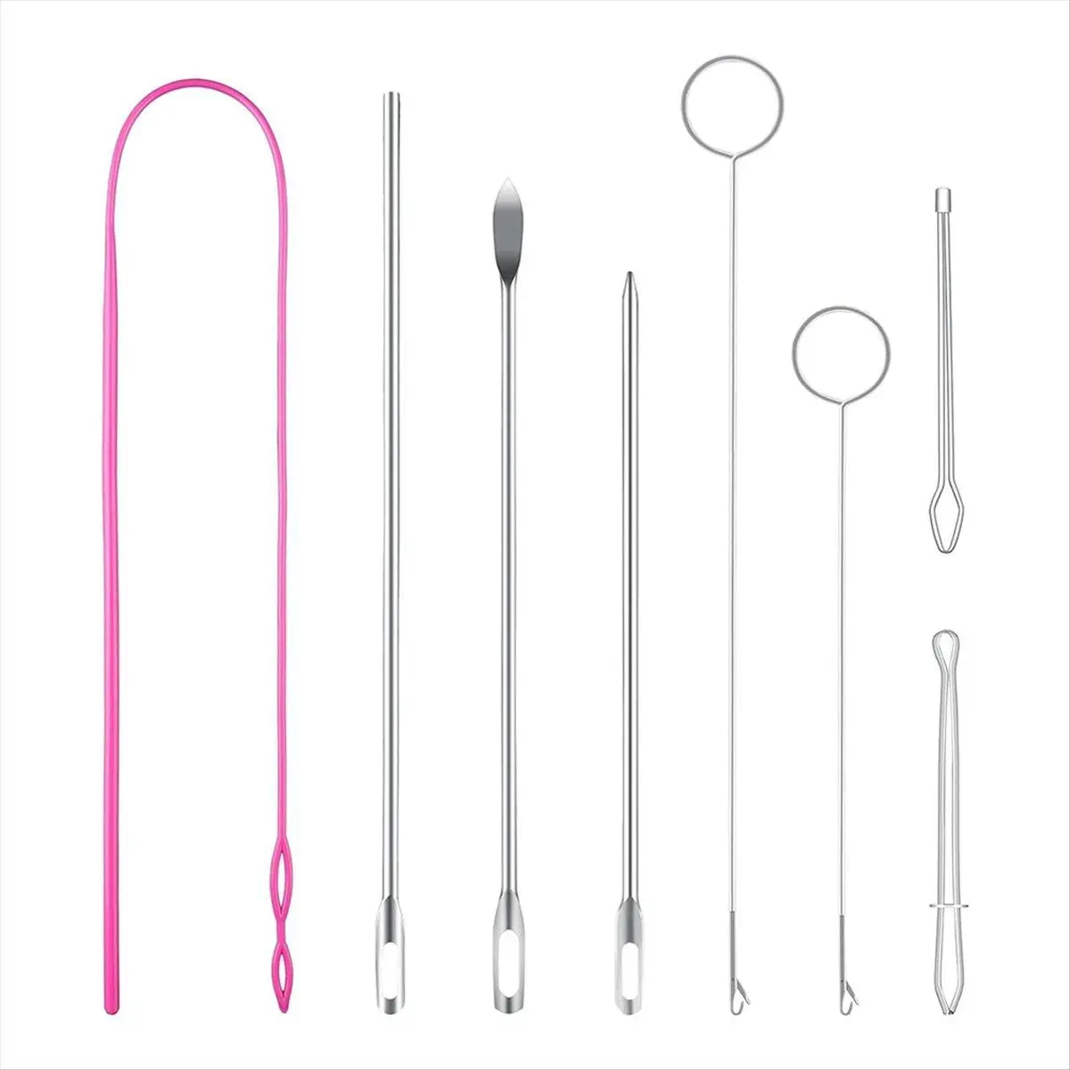 Stainless Steel Sewing Threader Kit - Latch-Equipped Loop Turner Hooks, Flexible Tools, Sewing Accessories and Supplies for Household & Commercial Appliance Parts, Shoes, Sewing Tools