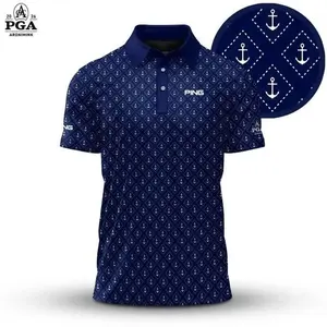 White Anchor 2026 PGA Men’s Golf Polo Shirt – Classic Nautical Style Performance Polo, Lightweight Breathable Golf Apparel