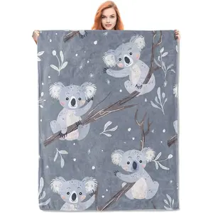 Koala Pattern Blanket, Cute Animal-Themed Flannel Throw with Koala Design, Soft Cozy Lightweight Blanket, for Kids and Animal Lovers,Decor