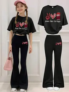 Peace Love Dr Pepper Two-Piece Set Graphic Tee & Flare Pants Casual Streetwear Outfit