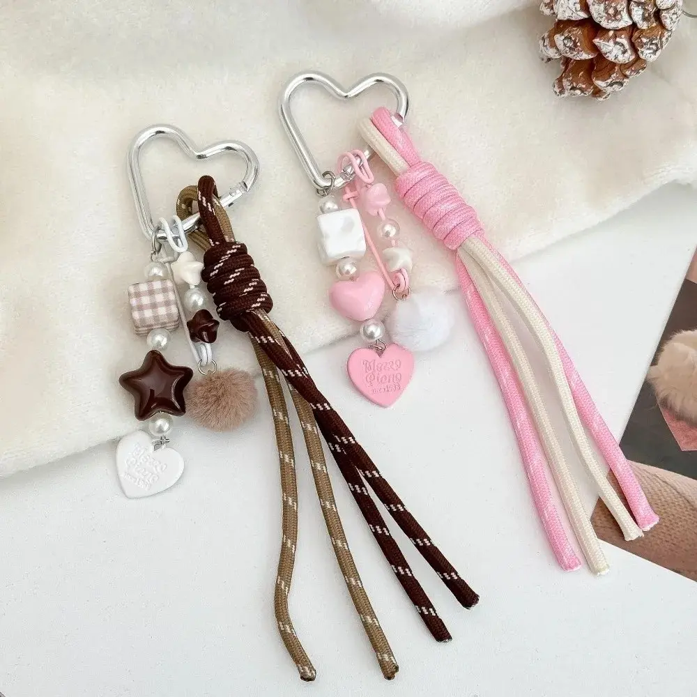 Trendy Heart Ball Keychain Colorful DIY Charm Braided Rope Keychain Gift Woven Rope Love Keychain Bag