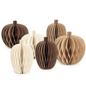 Decorative Paper Pumpkins Set, Modern 3D Honeycomb Table Centerpiece for Autumn Seasonal Decor, Handcrafted Paper Craft Pumpkin Ornaments for Fireplace Mantel & Shelf Display