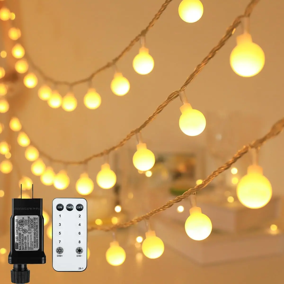 Globe String Lights 115  200 LED,Plug in Fairy String Lighting with Remote Timer Extendable, 8 Modes Indoor Outdoor String Lights for Wedding Bedroom Classroom Patio Garden