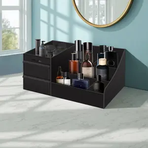 Uncluttered Designs medium Black Vanity Organizer - Countertop Mens Organizer With Drawers for Cologne,  Beard, Shaving Lotion, Perfume & Skincare - Perfect for Bathroom & Bedroom Storage Boxes Kitchen Water Proof