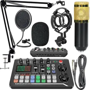 Complete F998 Live Sound Card Microphone Set, Professional Audio Mixer for PC and Mobile, Karaoke Magic for Streaming, All-In-One Package