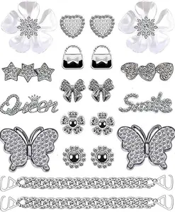 24pcs Silver Shoe Charms Set – Bling Butterfly, Heart, Crown, Bow & Chains  Clogs, DIY Gifts