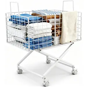 Rolling Laundry Basket with Wheels - 27" Elevated Wire Laundry Hamper, 80L Sturdy Laundry Cart, 10-Min 8-Screw Assembly, Ergonomic No-Bending Mobile Clothes Bin for Laundry Room (White)