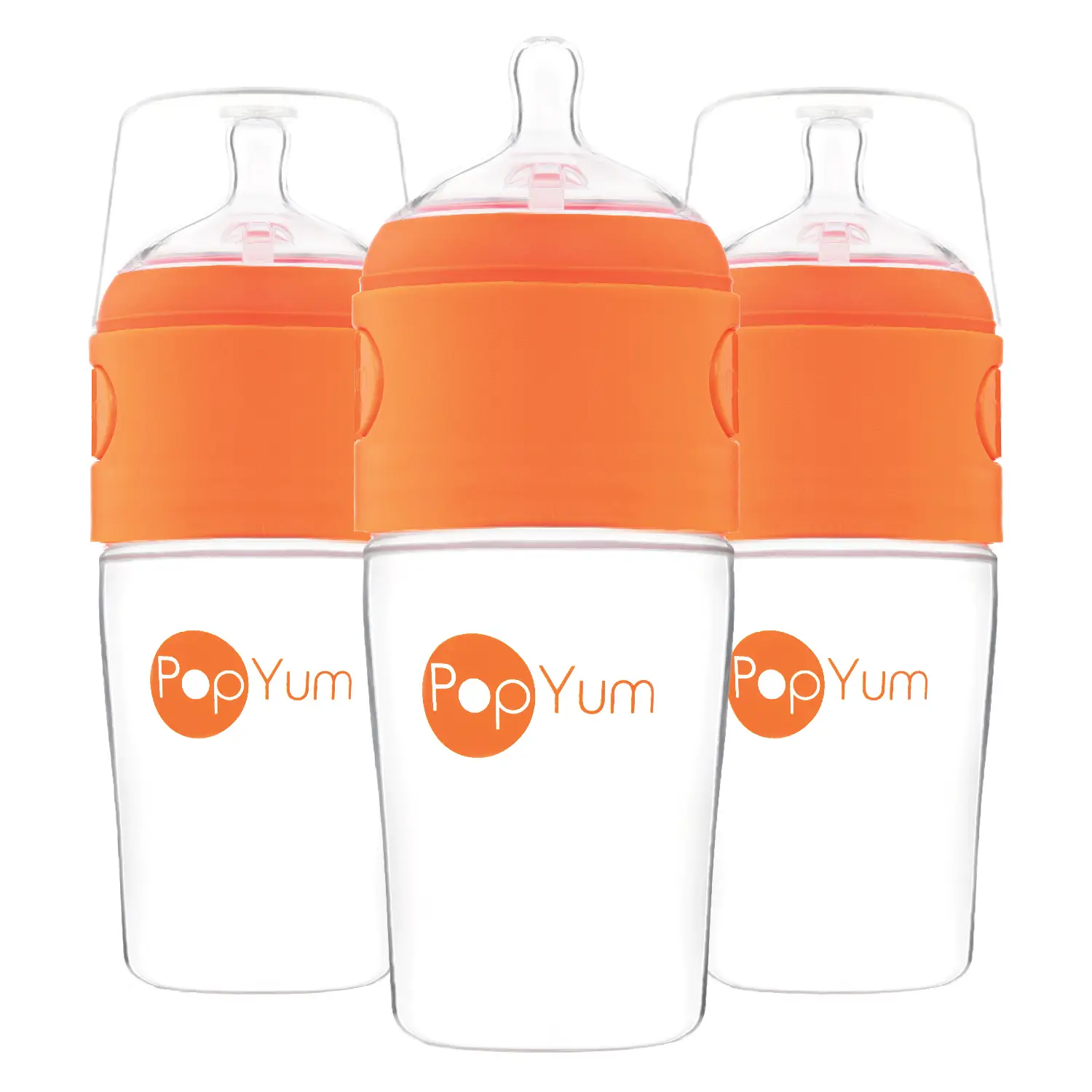 PopYum 9 oz Orange Anti-Colic Formula Making Baby Bottle, 3-pack with #2 Medium Flow Nipples