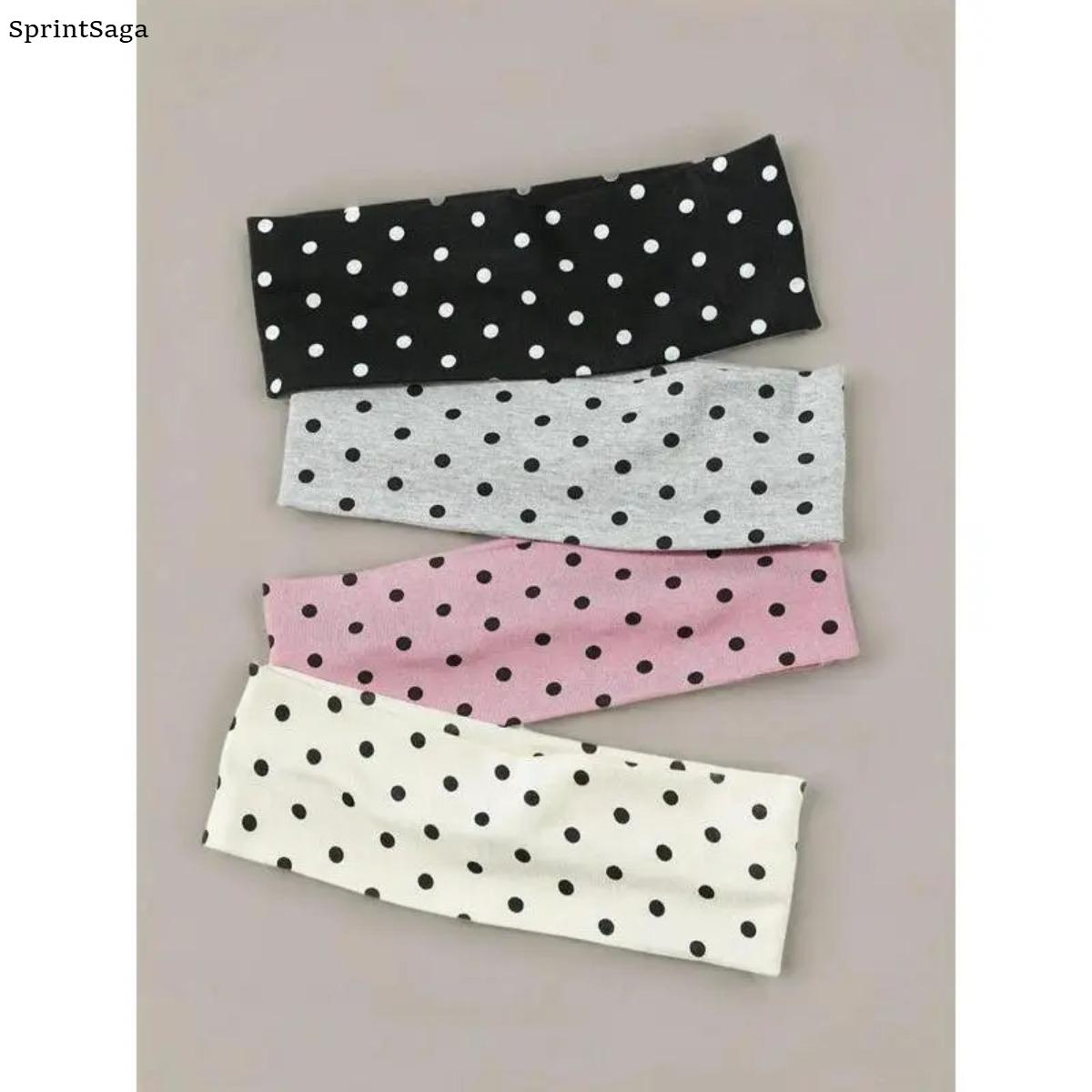 4 Pack Polka Dot Headbands for Women Girls, Cute Aesthetic Hair Bands, Vintage Retro Style Headbands for Thick Hair, Stretchy Comfortable Hair Accessories for Everyday Wear, Makeup, Travel