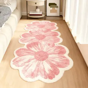 1pc  Pink Sweet Style Bedside Plush Rug French Light Luxury Living Room Purple Strip Carpet Floral Pattern Fluffy Soft Bay Window Anti-slip Carpet Irregular Shape Home Cloakroom Washable Floor Mat Fluffy Bedroom Rug
