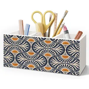 Boho Wooden Pen Pencil Holder for Desk Accessories, Boho Office Decor, Retro Abstract Sun Sunset  Makeup Brush  Holder Organizer for Vanity Bathroom