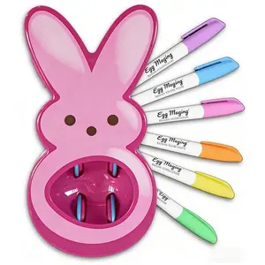 Super Cute Egg Decorating Tool Set, Rabbit Shape Art Craft Kit, Includes 6 Vibrant Non-Toxic Markers, Suitable for Kids Aged 3+