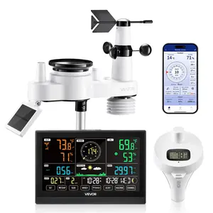fathersdaygift VEVOR 7-in-1 Wi-Fi Weather Station with APP, 7.5 in Display, Wireless Solar Powered Outdoor Sensor, with Pool Thermometer, Rain Gauge, Indoor Outdoor for Weather Forecast, Wind Speed, Pool Temperature