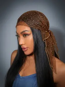 Women's Fashion Polyester Rhinestone Bandana Scarf, Casual Fitted Headscarf, Plain Design, All Seasons, Street Style Accessory