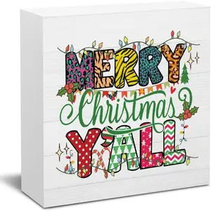 Christmas Sign Decorations for Home Office Desk Christmas Decor for Table Merry Xmas Yall Sign Desk Accessories 5 X 5 Inch