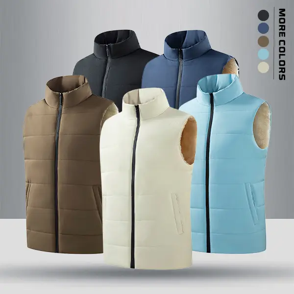 Men's Fleece-Lined Zippered Waistcoat - Minimalist Menswear Tops, Windproof, Temperature-Locking, Pocketed Outdoor Outerwear for Hiking, Fall/Winter Layering, Thermal, Soft, Padded, Sleeveless