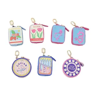 Cute Printed Mini Coin Purse Keychain, Portable Wallet Bag Charm for Bags & Keys