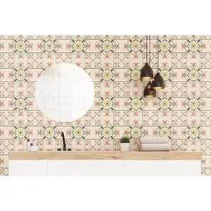 Peel and Stick Removable Fabric Wallpaper - Hand Drawn Floral - Traditional - Odette - Pink Yellow Green