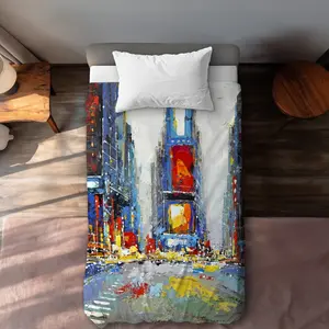 Begin Home Decor C1DCTXLWI9D4FU Abstract & Colorful Buildings Twin Size Extra Long Duvet Cover - Home Decor