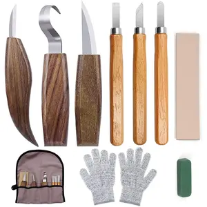 10Pcs Wood Carving Kit, Beginner Set With Resistant Gloves, Spoon & Whittling Knife, Sandpaper for Woodworking