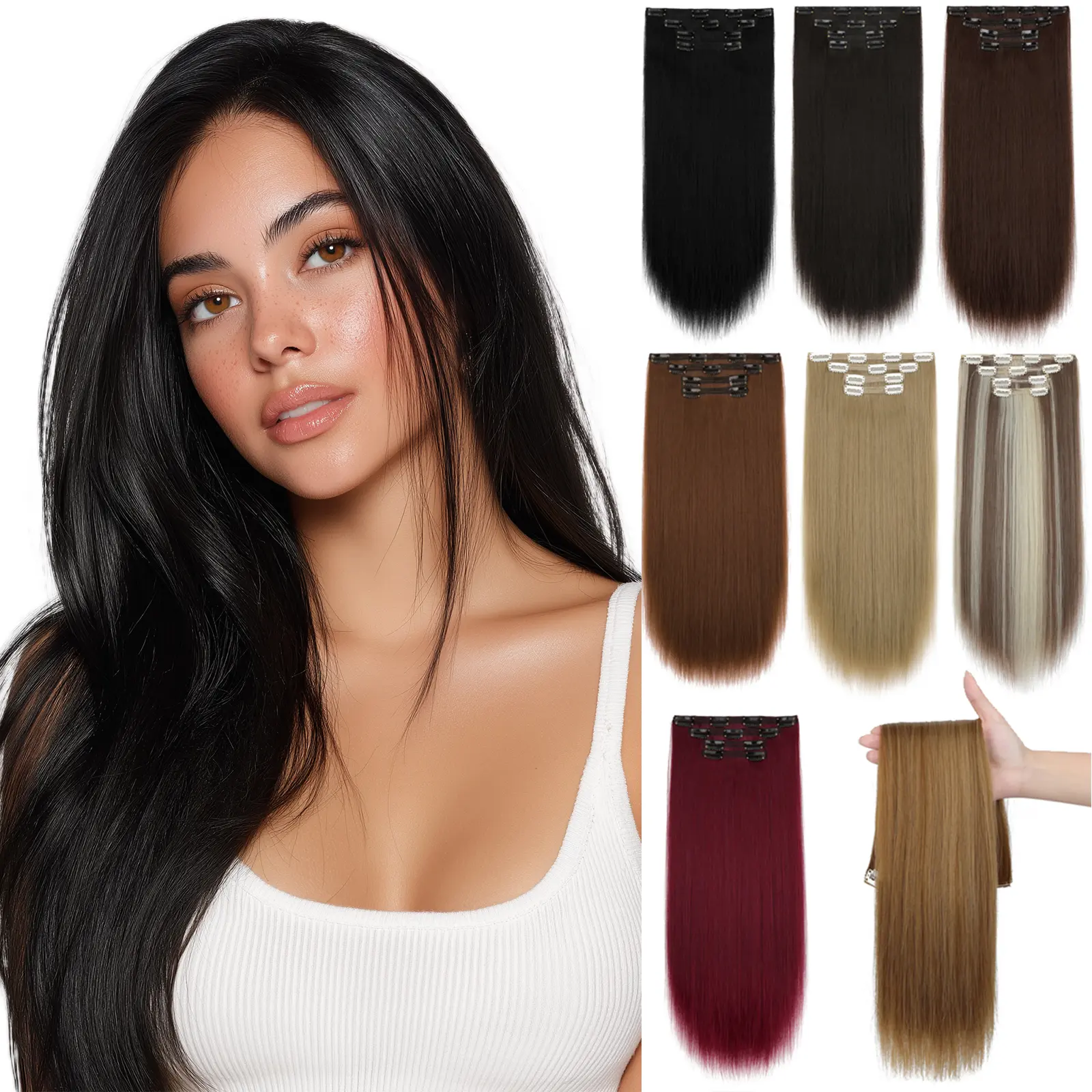 Dulchany 4PCS 20 Inch Clip in Hair Extensions Thick Long Stright Layered Hair Extensions Invisible Lace Weft Hair Extensions Natural Blend for Women Girl Daily Use Spring Statements