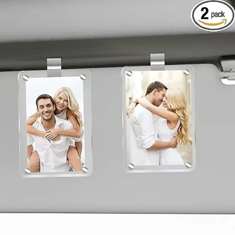 2 Piece Car Picture Holder, Acrylic Magnetic Personalized Photo Holder Car Accessories Car Photo Holder Car Visor Clip, Personalized Car Picture Frame, Suitable For Adding Family Or Personal Photos