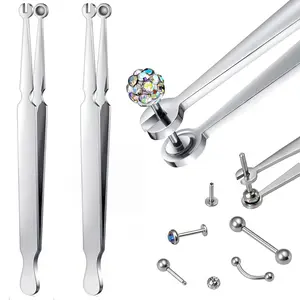 Lothee  Pcs Piercing Clamps Pliers Piercing Ball Grabber Tool Stainless Steel Forceps Bar Changing Jewelry Clamp Tweezers for Tongue Rings Labret Earrings