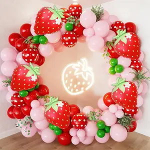 117pcs Strawberry Balloon Garland Arch Set, Perfect for Strawberry Theme Birthday Parties, Strawberries Party Decorations