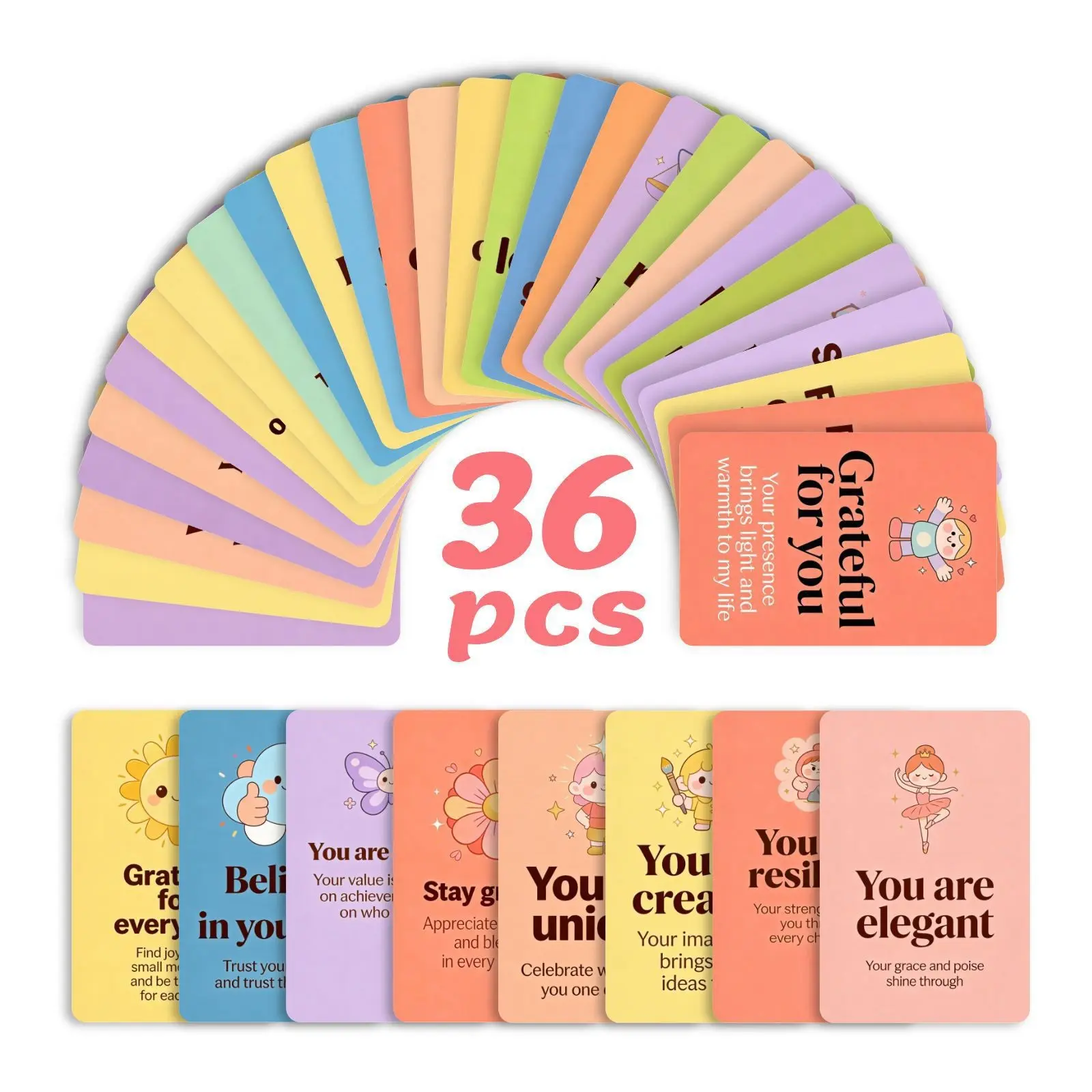 New 36 Positive Affirmation Cards, Encouragement Cards, Inspirational Card for Colleagues, Friends, Family, Single Sided Print, Blank Back for Custom Messages, Holiday Gift Card, Greeting Cards