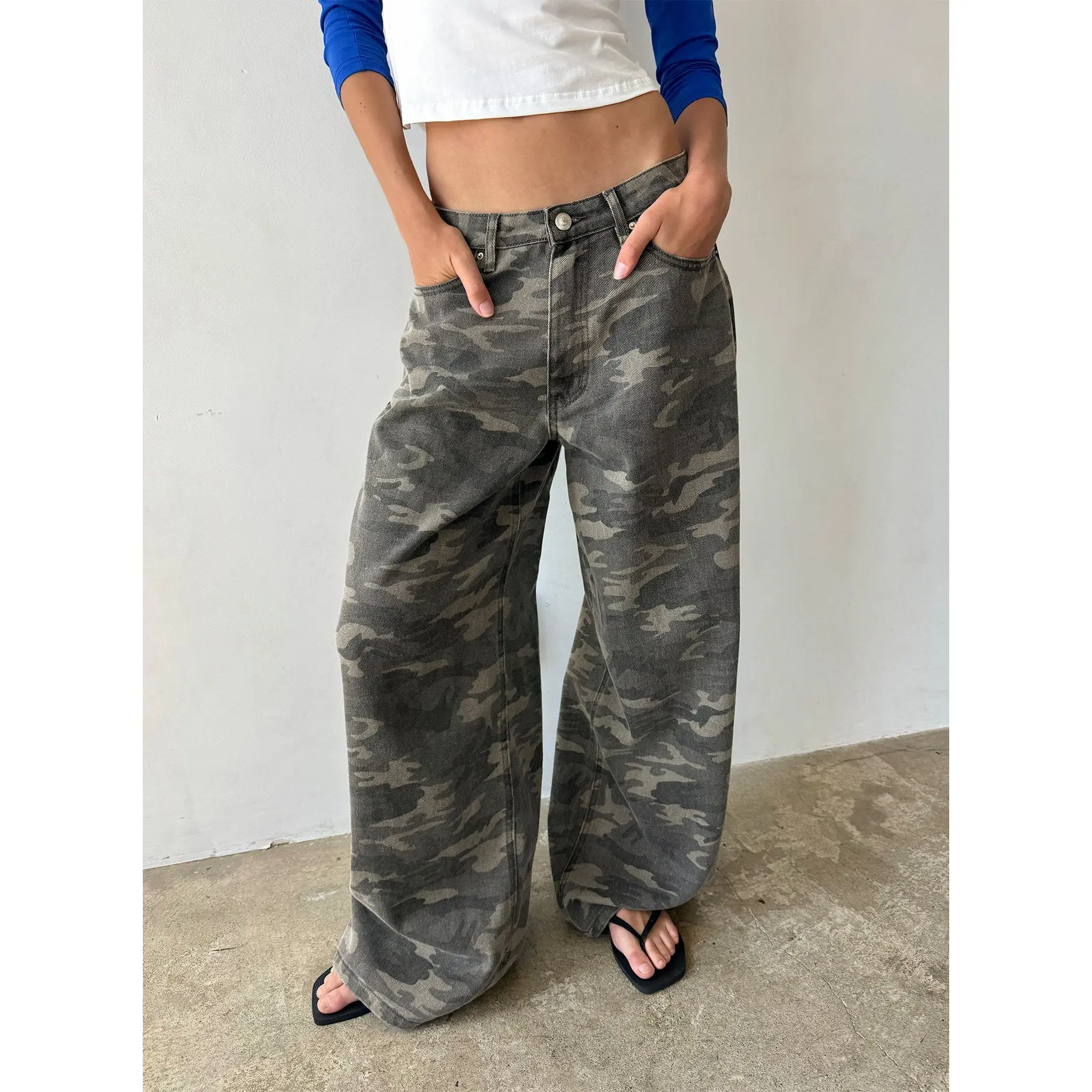 Naylor Mid Rise Wide Leg Jeans Camo
