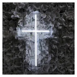 Sign Illuminated Cross White Neon Sign For Bar Shop Store Garage Workshop Church Lighting Room Wall Decor 10x20cm