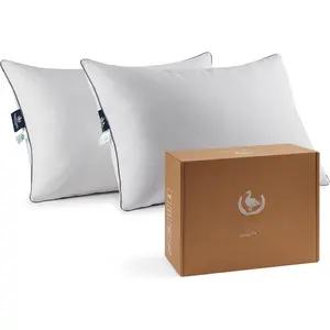 Goose  and Down Bed Pillows Standard Size Set of 2, Hotel Pillow for Sleeping, Downproof, Soft, Fluffy,  Cotton Shell